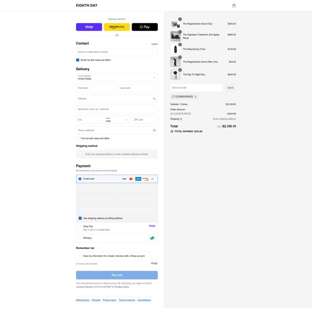 Eighth Day checkout page showing Eighth Day promo code box | Screenshot taken by SimplyCodes community member on Aug 31, 2025
