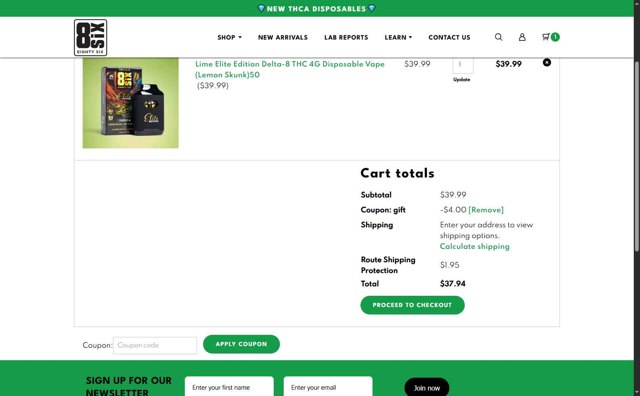 Eighty Six checkout page showing Eighty Six coupon code box | Screenshot taken by SimplyCodes community member on Aug 12, 2025