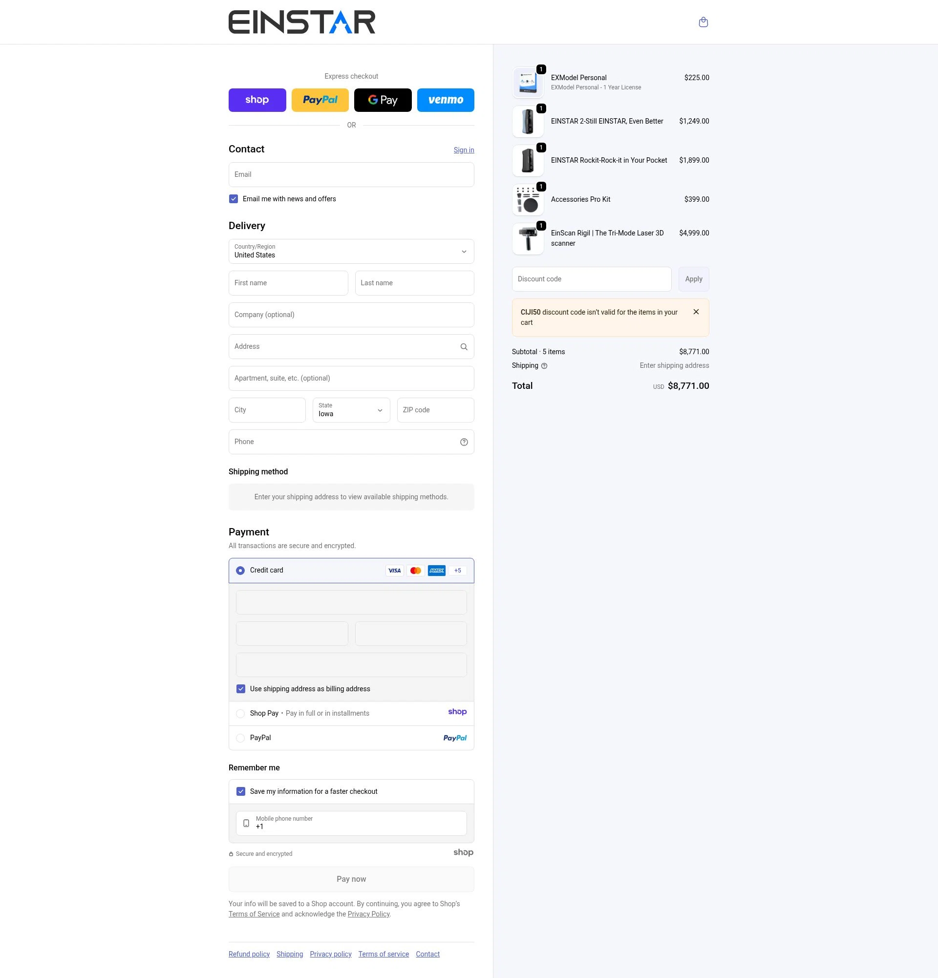Einstar checkout page showing Einstar promo code box | Screenshot taken by SimplyCodes community member on Jan 3, 2026