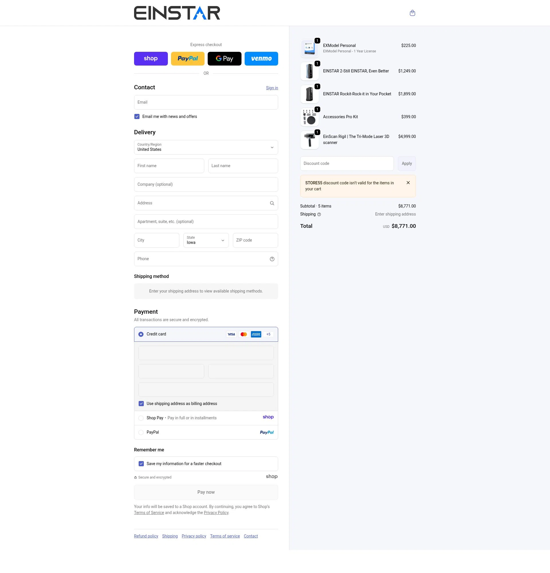 Einstar checkout page showing Einstar promo code box | Screenshot taken by SimplyCodes community member on Jan 3, 2026