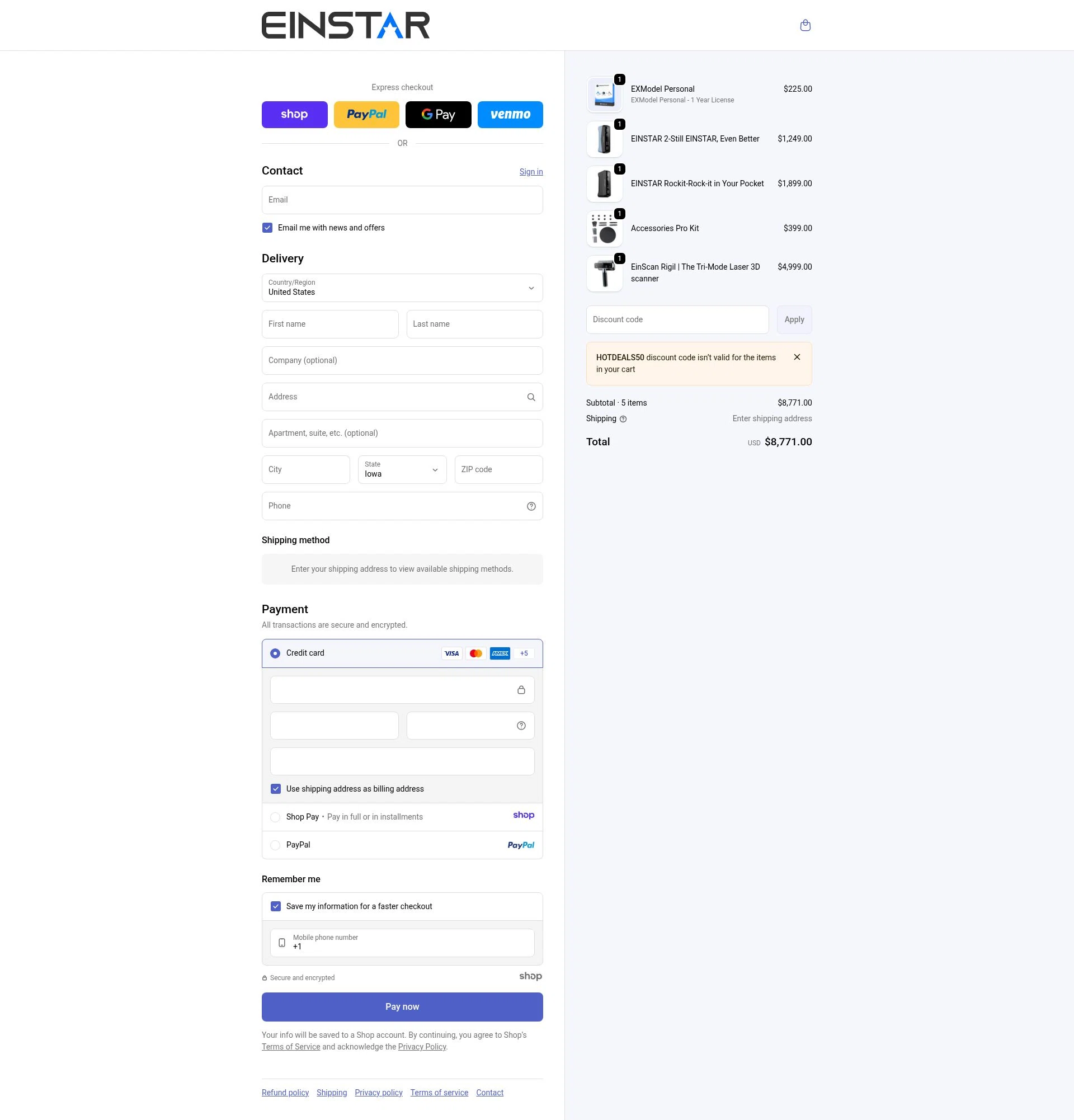Einstar checkout page showing Einstar promo code box | Screenshot taken by SimplyCodes community member on Jan 3, 2026
