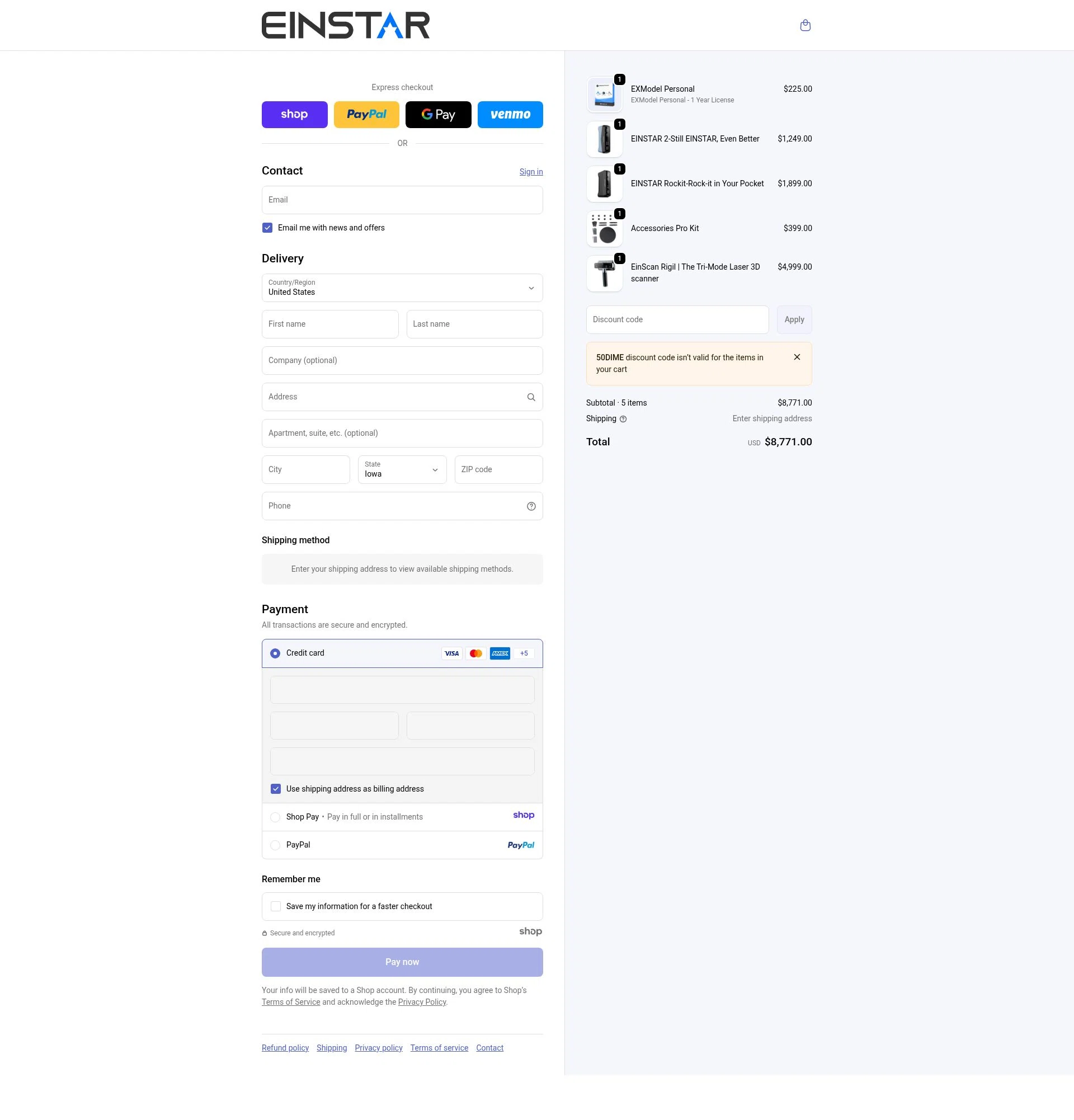 Einstar checkout page showing Einstar promo code box | Screenshot taken by SimplyCodes community member on Jan 3, 2026