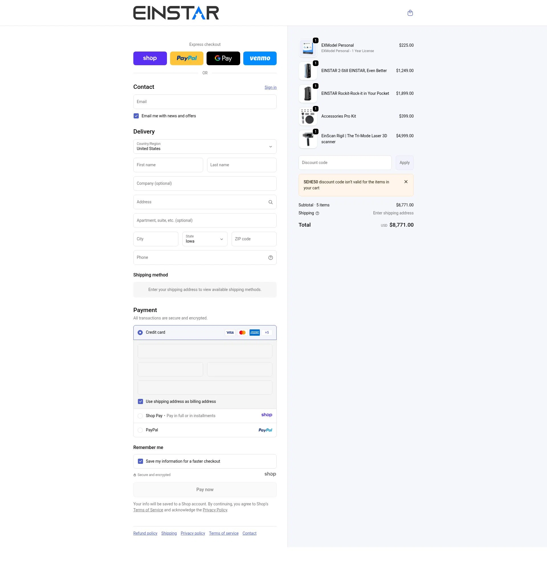 Einstar checkout page showing Einstar promo code box | Screenshot taken by SimplyCodes community member on Jan 3, 2026