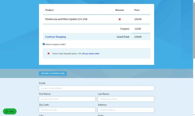 EInsurance Training checkout page showing EInsurance Training coupon code box | Screenshot taken by SimplyCodes community member on Jul 31, 2025