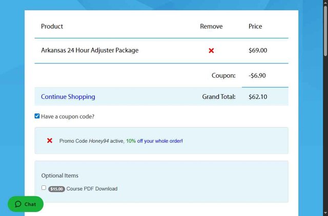 EInsurance Training checkout page showing EInsurance Training coupon code box | Screenshot taken by SimplyCodes community member on Jul 5, 2025