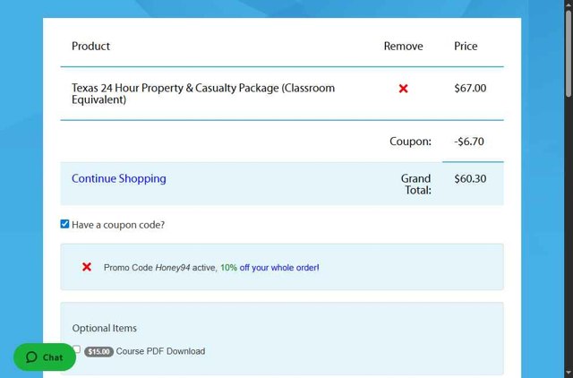 EInsurance Training checkout page showing EInsurance Training coupon code box | Screenshot taken by SimplyCodes community member on Jul 31, 2025