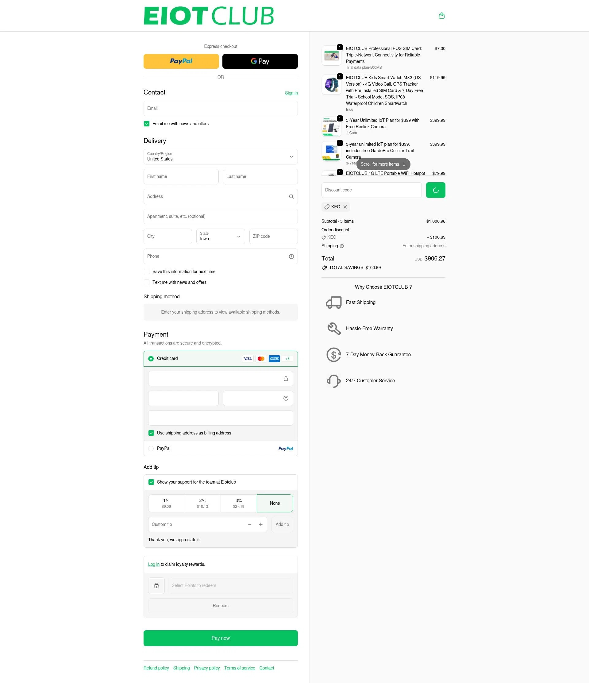 EIOTCLUB checkout page showing EIOTCLUB discount code box | Screenshot taken by SimplyCodes community member on Feb 14, 2026