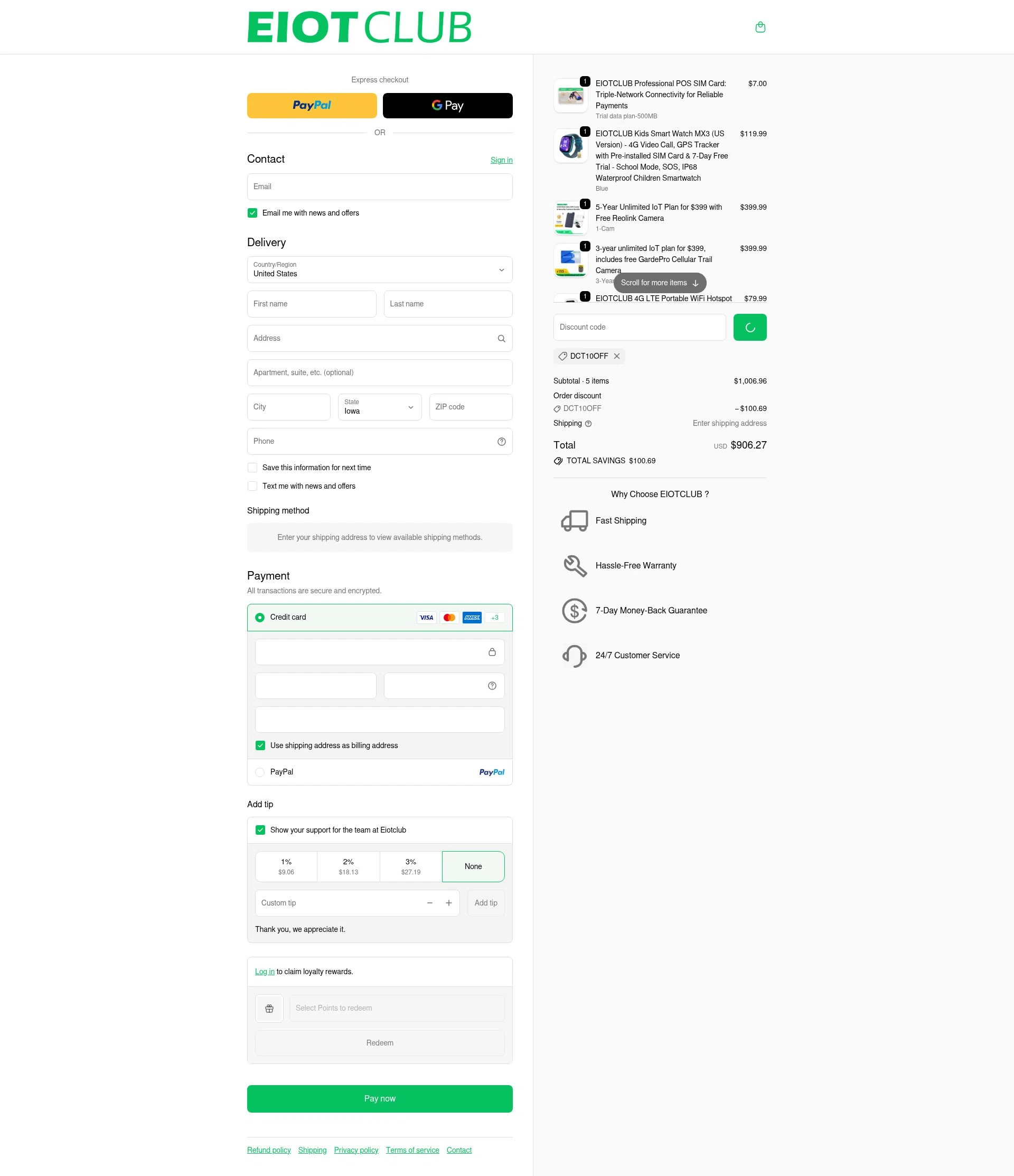 EIOTCLUB checkout page showing EIOTCLUB discount code box | Screenshot taken by SimplyCodes community member on Feb 14, 2026