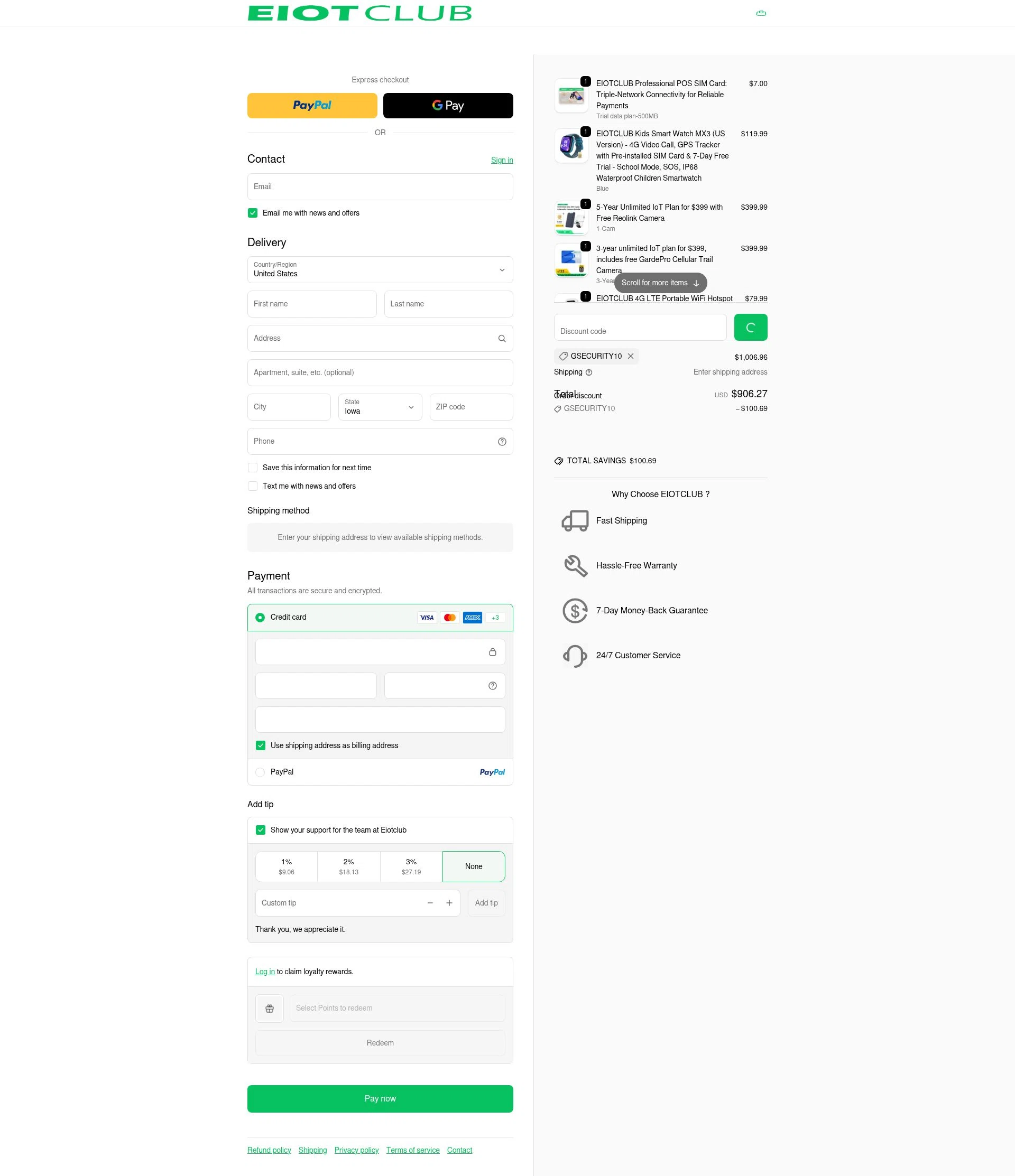 EIOTCLUB checkout page showing EIOTCLUB discount code box | Screenshot taken by SimplyCodes community member on Feb 14, 2026