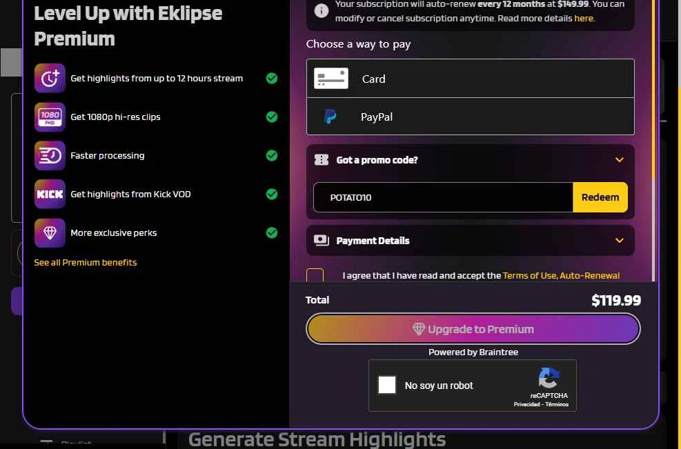 Eklipse checkout page showing Eklipse promo code box | Screenshot taken by SimplyCodes community member on May 3, 2025