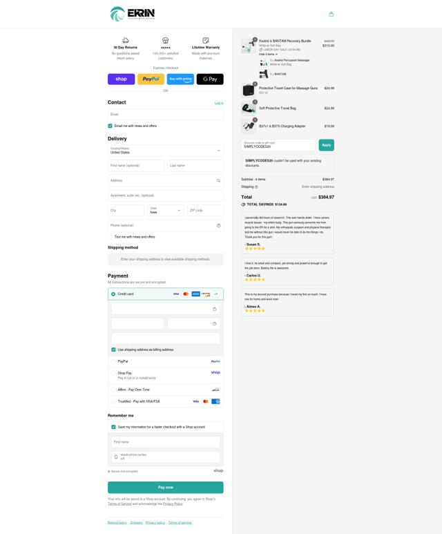 Ekrin Athletics checkout page showing Ekrin Athletics discount code box | Screenshot taken by SimplyCodes community member on Sep 8, 2025