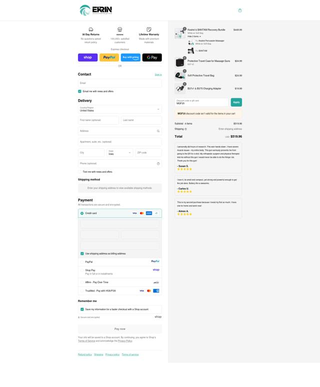 Ekrin Athletics checkout page showing Ekrin Athletics discount code box | Screenshot taken by SimplyCodes community member on Sep 12, 2025