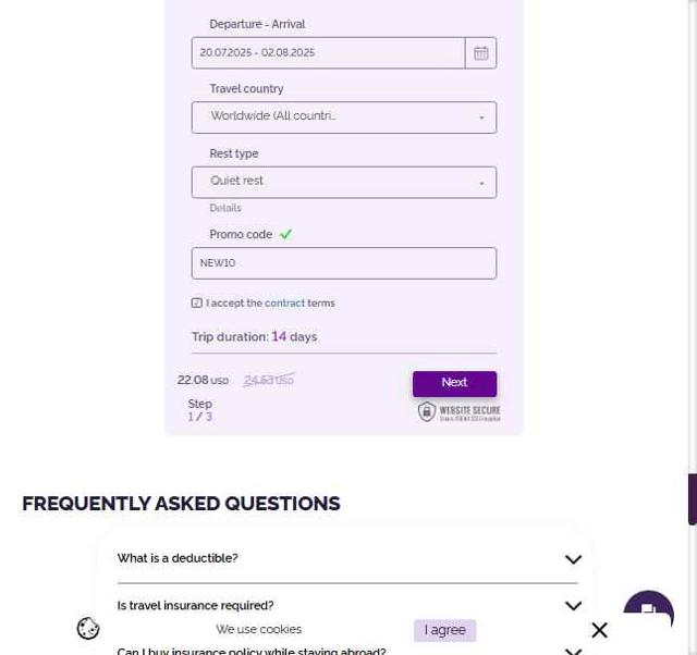 EKTA Traveling checkout page showing EKTA Traveling promo code box | Screenshot taken by SimplyCodes community member on Jul 20, 2025