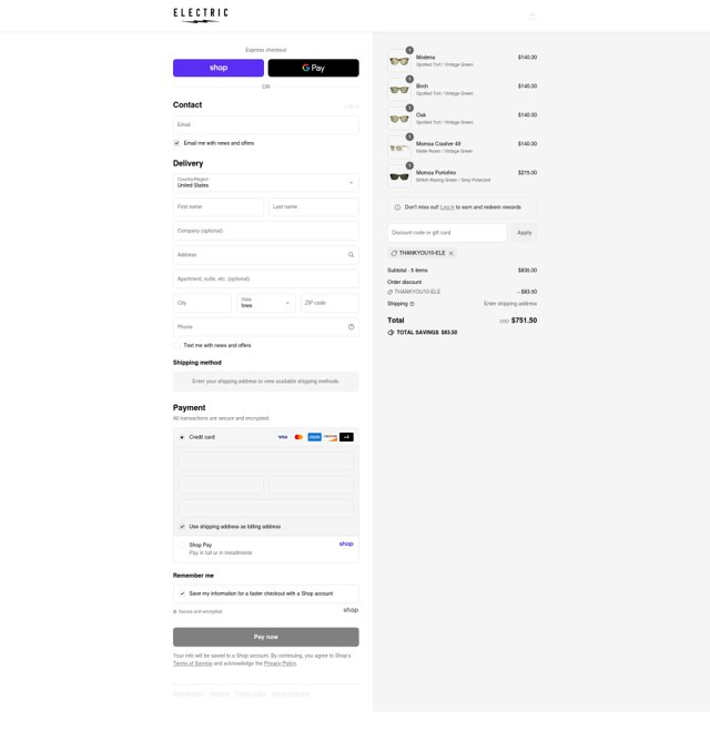 Electric checkout page showing Electric promo code box | Screenshot taken by SimplyCodes community member on Sep 1, 2025