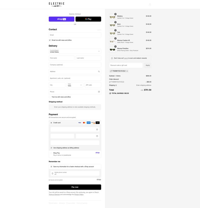 Electric checkout page showing Electric promo code box | Screenshot taken by SimplyCodes community member on Aug 27, 2025