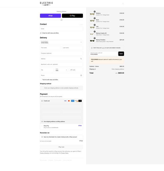 Electric checkout page showing Electric promo code box | Screenshot taken by SimplyCodes community member on Sep 1, 2025
