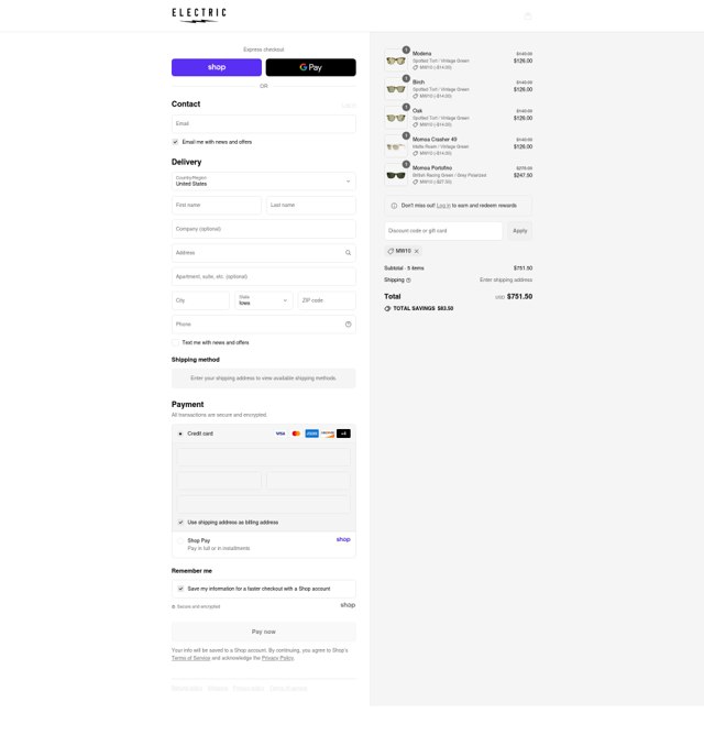 Electric checkout page showing Electric promo code box | Screenshot taken by SimplyCodes community member on Sep 1, 2025