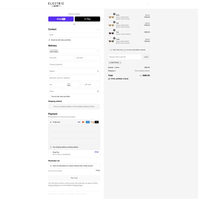 Electric checkout page showing Electric promo code box | Screenshot taken by SimplyCodes community member on Aug 24, 2025