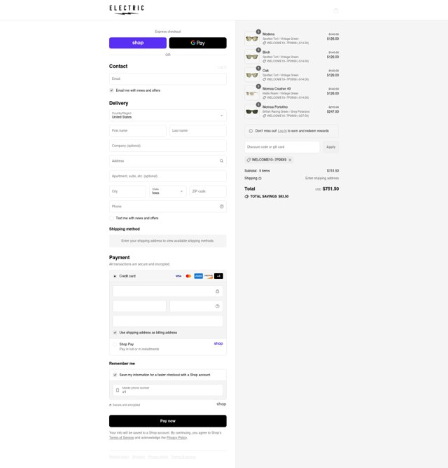Electric checkout page showing Electric promo code box | Screenshot taken by SimplyCodes community member on Sep 1, 2025