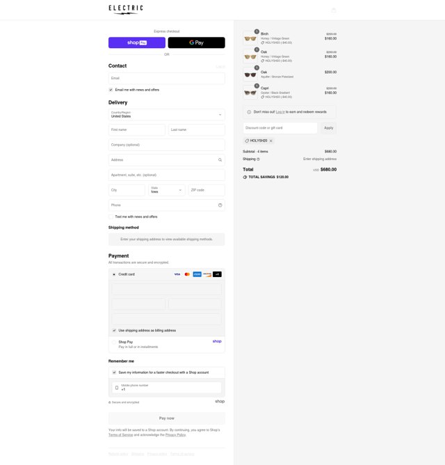 Electric checkout page showing Electric promo code box | Screenshot taken by SimplyCodes community member on Aug 24, 2025