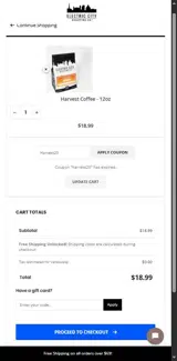 Harvest20 coupon verification screenshot