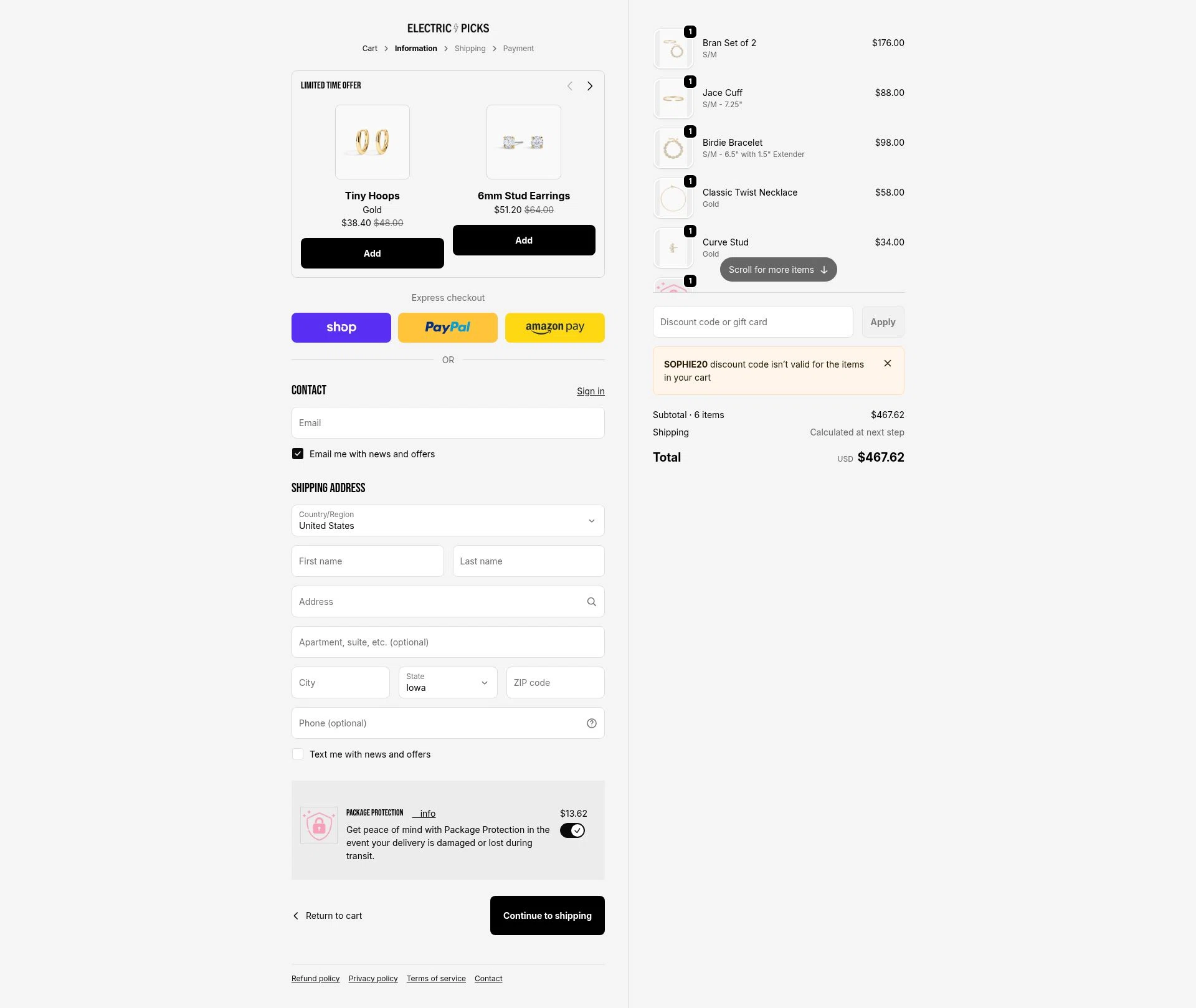 Electric Picks checkout page showing Electric Picks discount code box | Screenshot taken by SimplyCodes community member on Feb 1, 2026