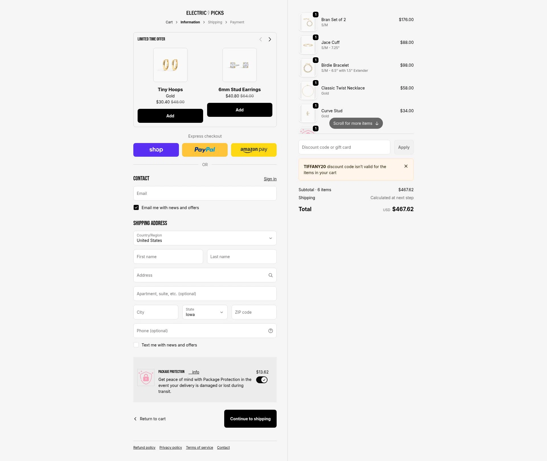 Electric Picks checkout page showing Electric Picks discount code box | Screenshot taken by SimplyCodes community member on Feb 5, 2026