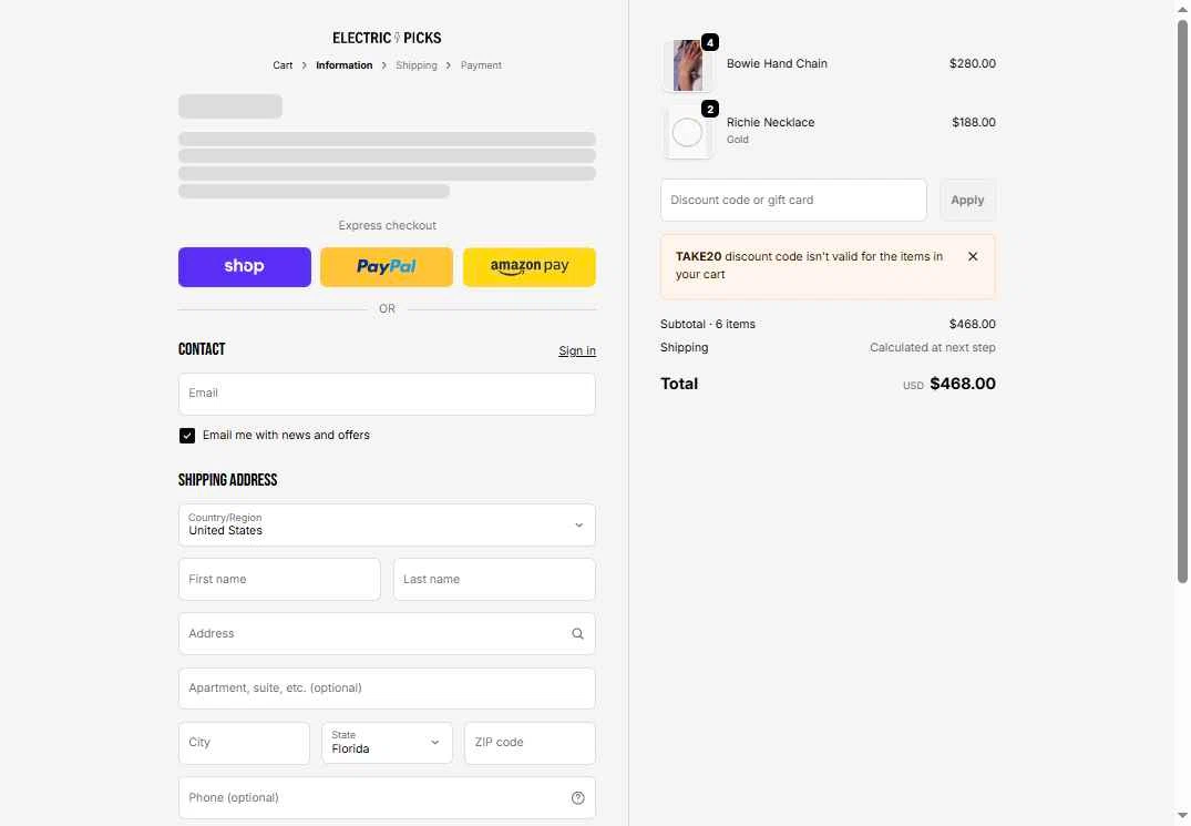 Electric Picks checkout page showing Electric Picks discount code box | Screenshot taken by SimplyCodes community member on Feb 7, 2026