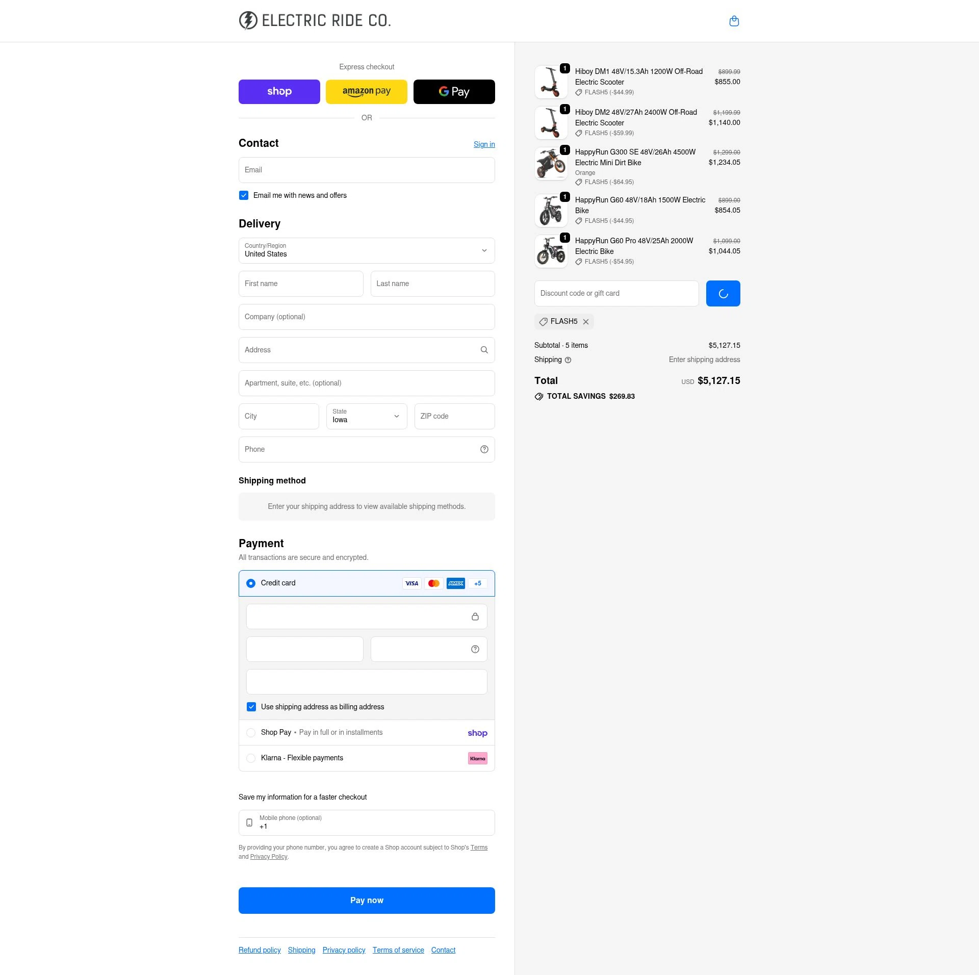 Electric Ride Co. checkout page showing Electric Ride Co. discount code box | Screenshot taken by SimplyCodes community member on Feb 13, 2026