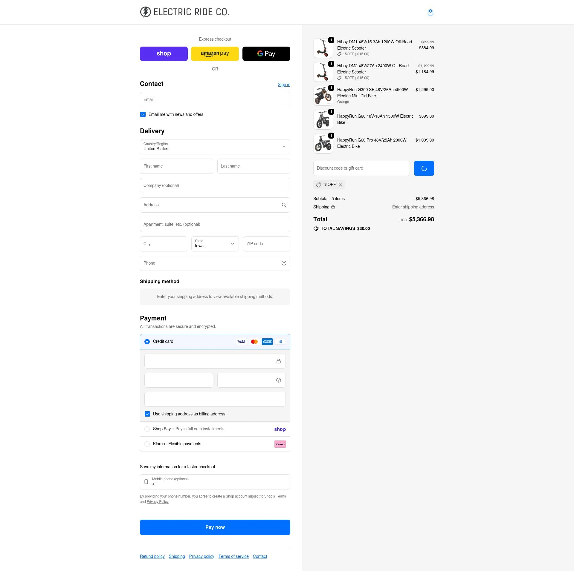 Electric Ride Co. checkout page showing Electric Ride Co. discount code box | Screenshot taken by SimplyCodes community member on Feb 13, 2026
