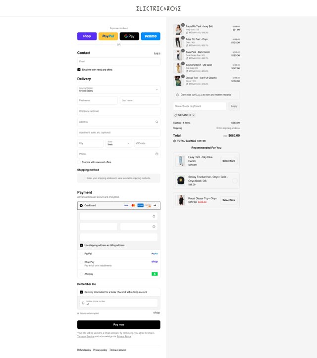 Electric & Rose Clothing checkout page showing Electric & Rose Clothing promo code box | Screenshot taken by SimplyCodes community member on Aug 29, 2025