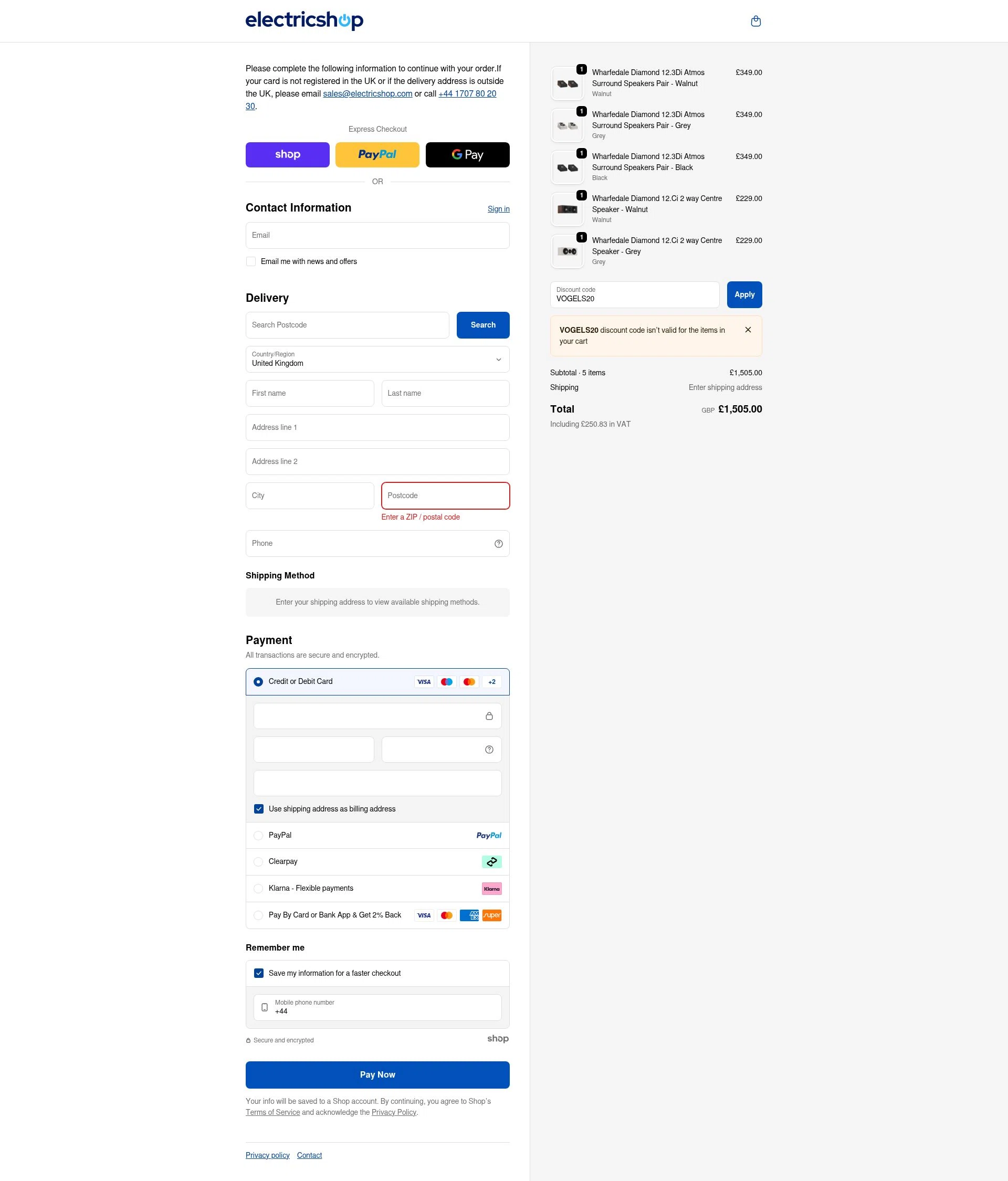 Electricshop checkout page showing Electricshop discount code box | Screenshot taken by SimplyCodes community member on Dec 12, 2025
