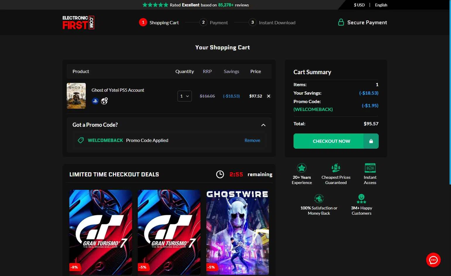 Electronic First checkout page showing Electronic First promo code box | Screenshot taken by SimplyCodes community member on Dec 20, 2025