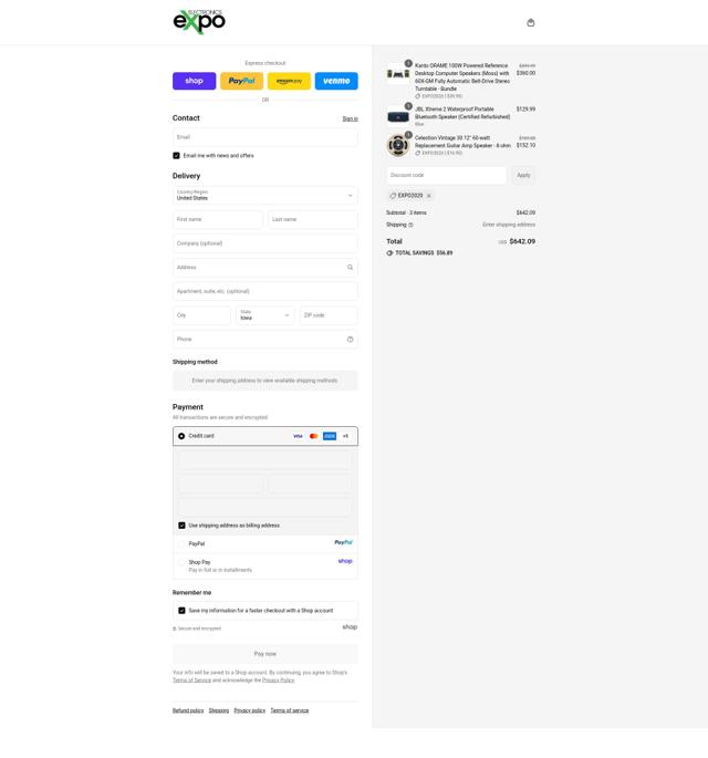 Electronics Expo checkout page showing Electronics Expo coupon code box | Screenshot taken by SimplyCodes community member on Sep 12, 2025