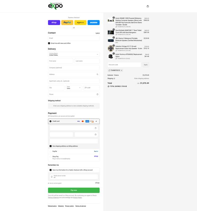 Electronics Expo checkout page showing Electronics Expo coupon code box | Screenshot taken by SimplyCodes community member on Sep 8, 2025