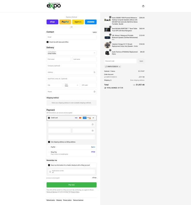 Electronics Expo checkout page showing Electronics Expo coupon code box | Screenshot taken by SimplyCodes community member on Sep 8, 2025