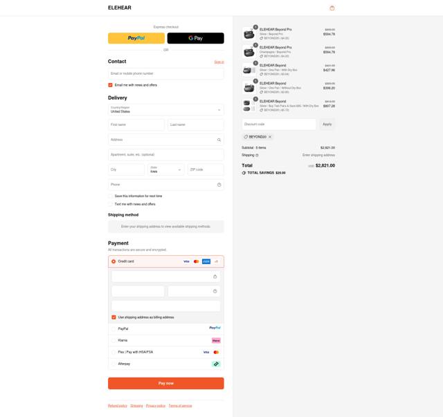 ELEHEAR checkout page showing ELEHEAR discount code box | Screenshot taken by SimplyCodes community member on Sep 13, 2025