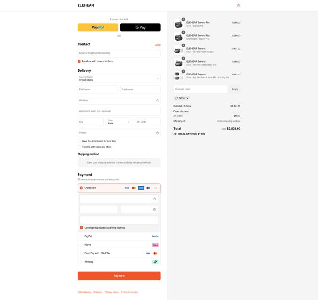 ELEHEAR checkout page showing ELEHEAR discount code box | Screenshot taken by SimplyCodes community member on Sep 9, 2025