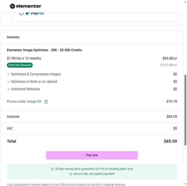 Elementor checkout page showing Elementor discount code box | Screenshot taken by SimplyCodes community member on Jun 4, 2025