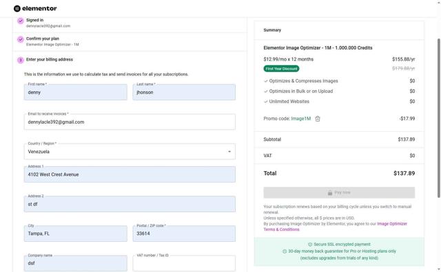 Elementor checkout page showing Elementor discount code box | Screenshot taken by SimplyCodes community member on May 8, 2025