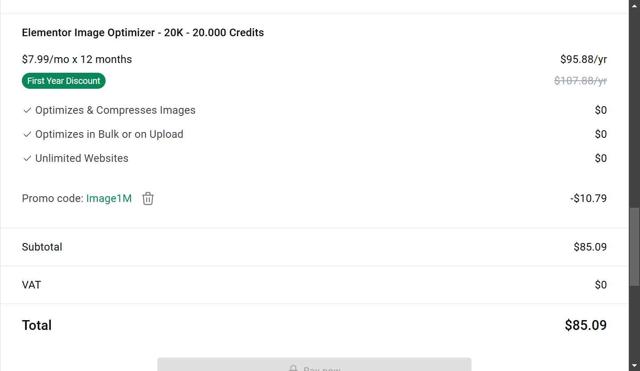 Elementor checkout page showing Elementor discount code box | Screenshot taken by SimplyCodes community member on May 17, 2025