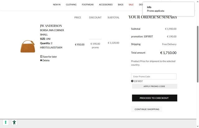 Eleonora Bonucci checkout page showing Eleonora Bonucci promo code box | Screenshot taken by SimplyCodes community member on Jul 22, 2025