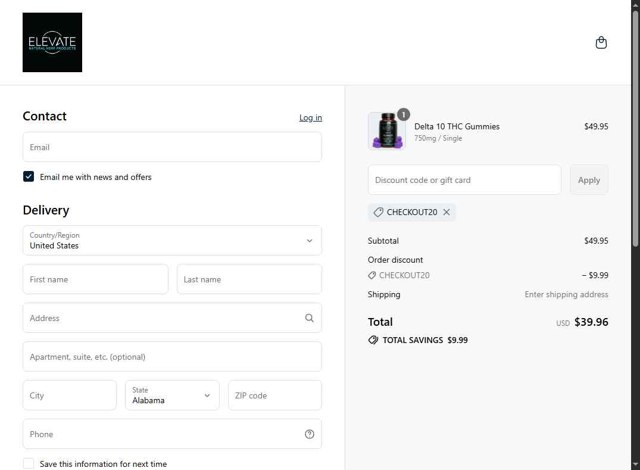 Elevate checkout page showing Elevate discount code box | Screenshot taken by SimplyCodes community member on Sep 7, 2025