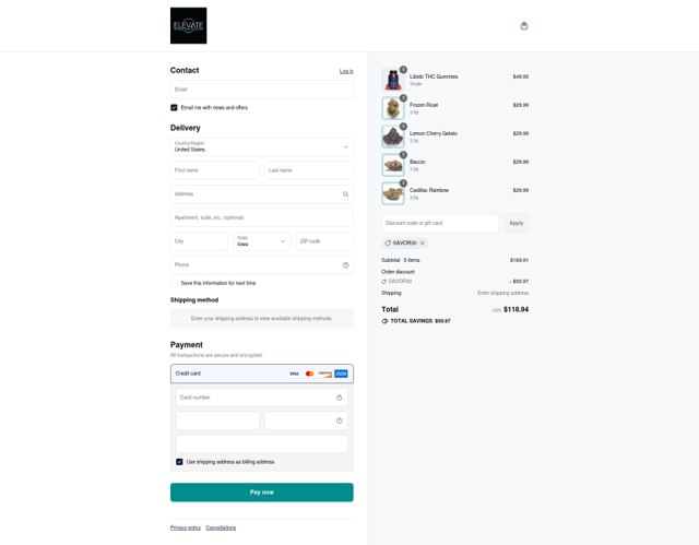 Elevate checkout page showing Elevate discount code box | Screenshot taken by SimplyCodes community member on Sep 7, 2025