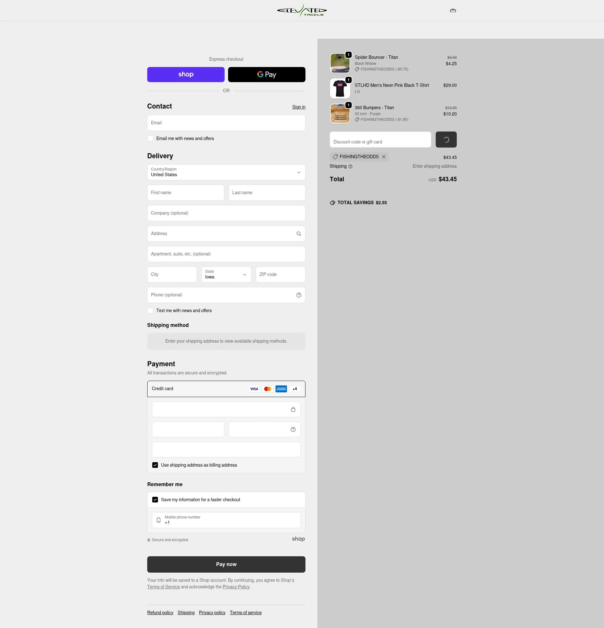 Elevated Tackle checkout page showing Elevated Tackle promo code box | Screenshot taken by SimplyCodes community member on Jan 28, 2026