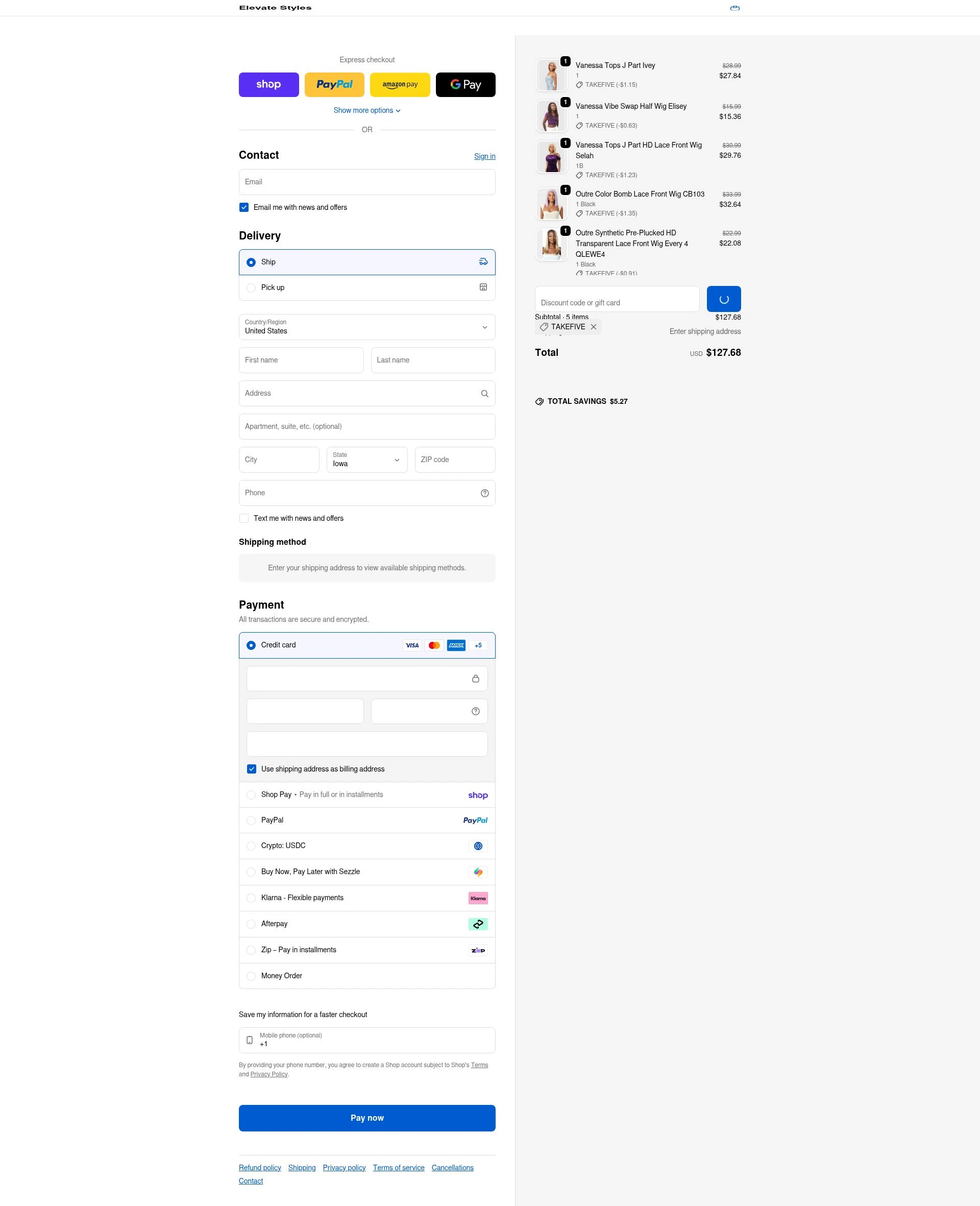 Elevate Styles checkout page showing Elevate Styles discount code box | Screenshot taken by SimplyCodes community member on Feb 6, 2026