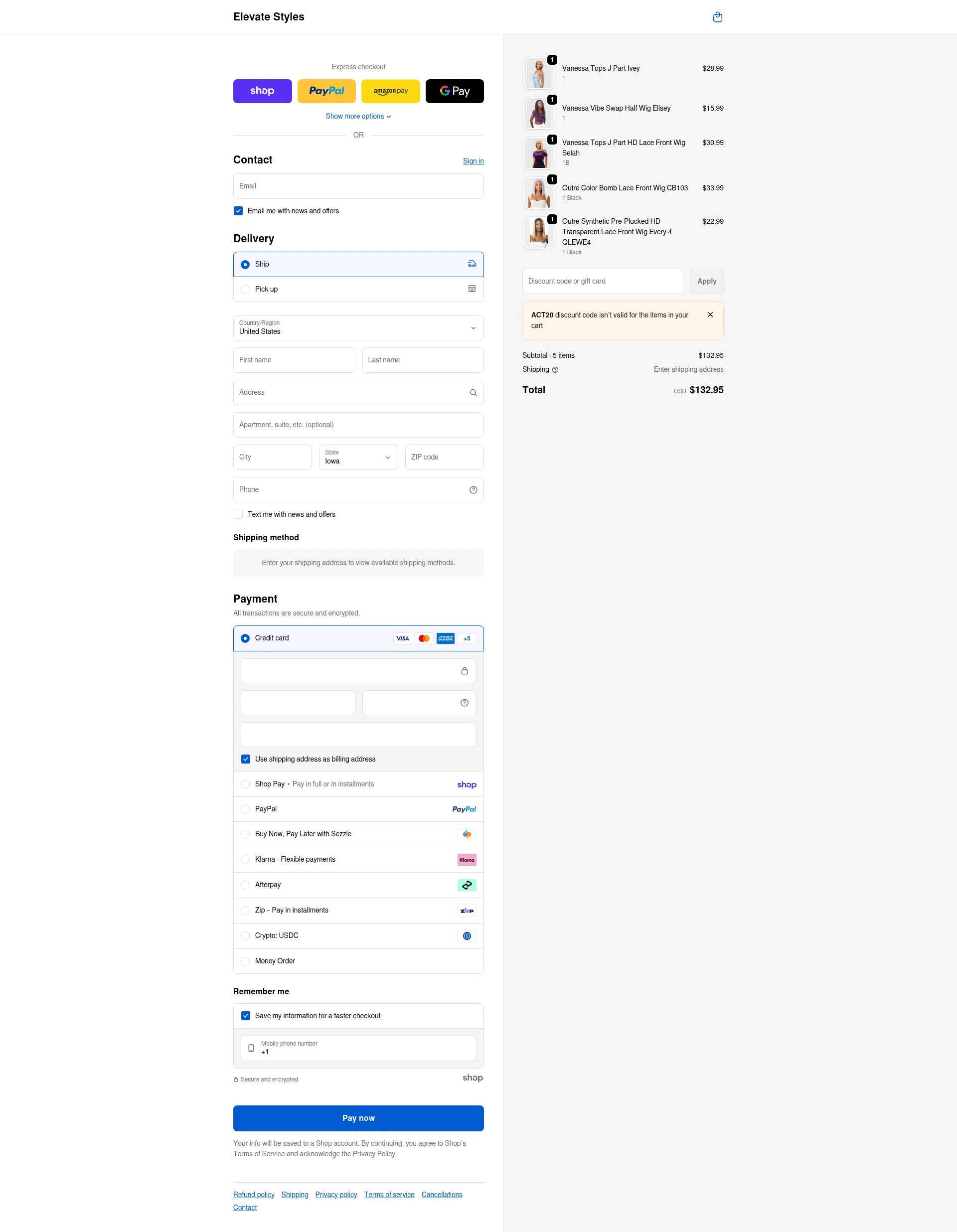 Elevate Styles checkout page showing Elevate Styles discount code box | Screenshot taken by SimplyCodes community member on Jan 24, 2026