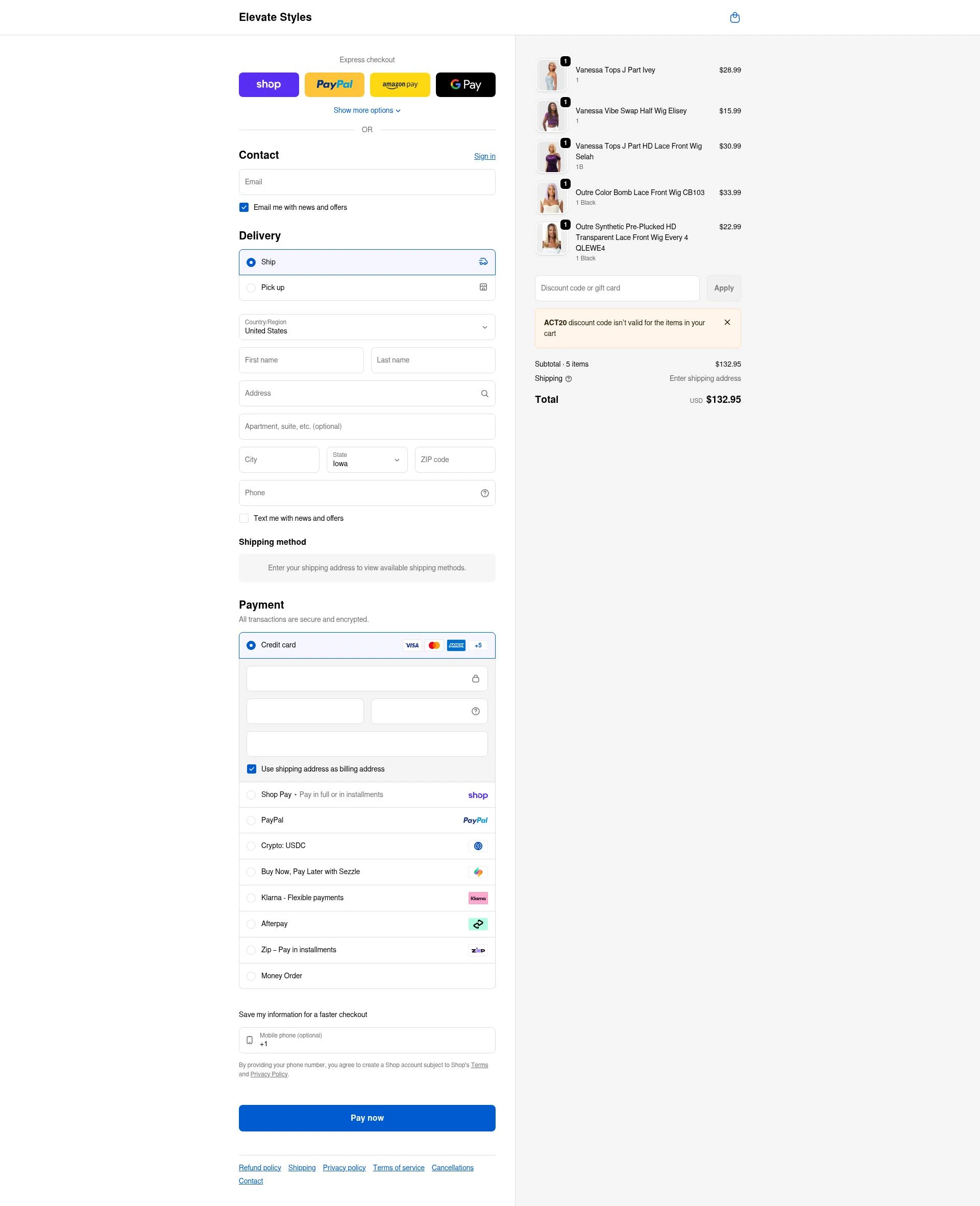 Elevate Styles checkout page showing Elevate Styles discount code box | Screenshot taken by SimplyCodes community member on Feb 2, 2026