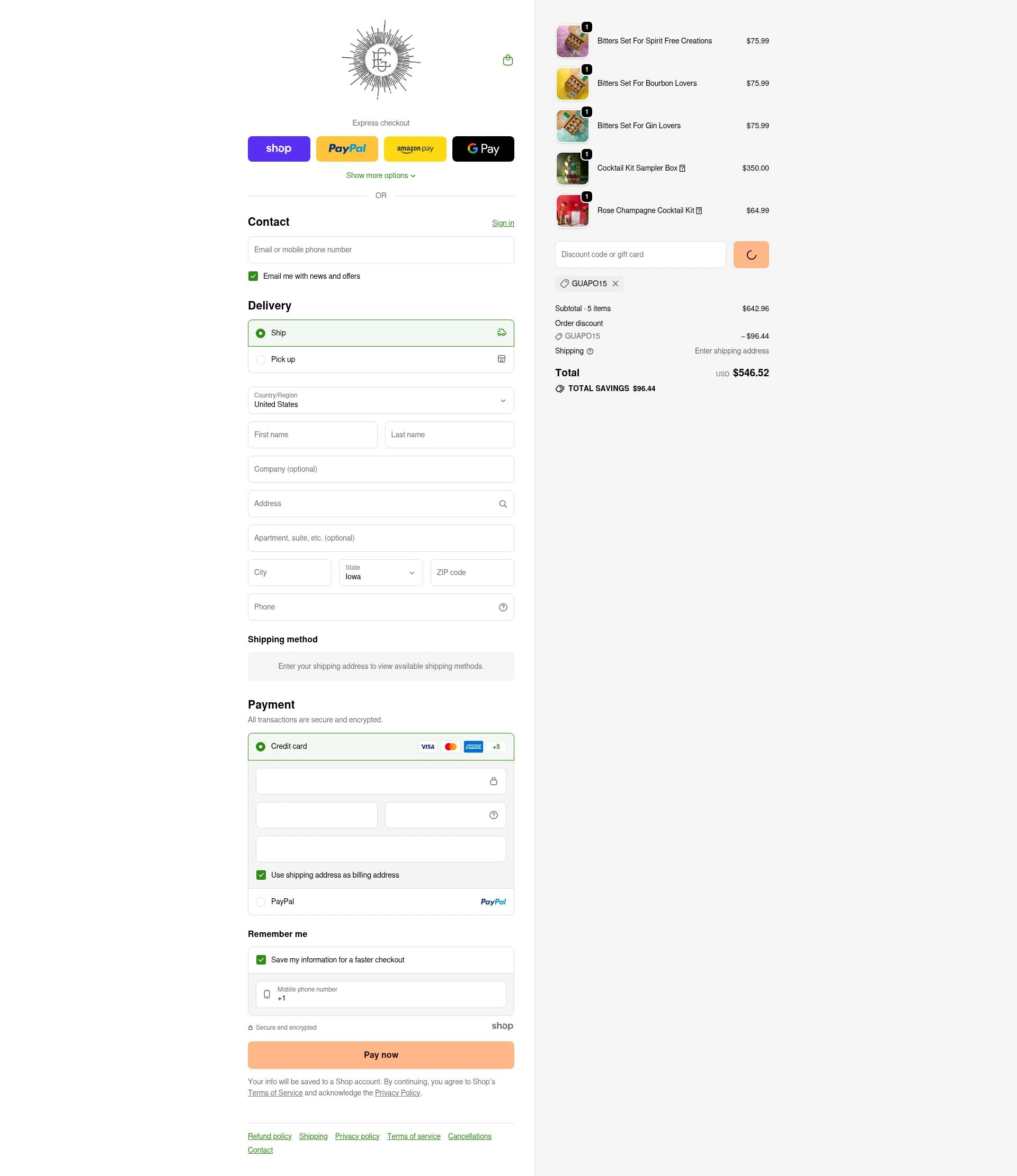 El Guapo Bitters checkout page showing El Guapo Bitters promo code box | Screenshot taken by SimplyCodes community member on Jan 8, 2026