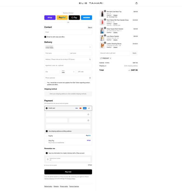 Elie Tahari checkout page showing Elie Tahari promo code box | Screenshot taken by SimplyCodes community member on Sep 15, 2025